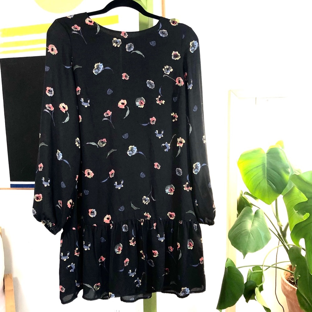 Lila Rose black floral chiffon drop waist dress